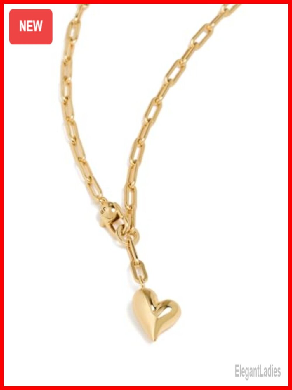 Puffy Heart Chain Necklace Gold Plated Paperclip Chain